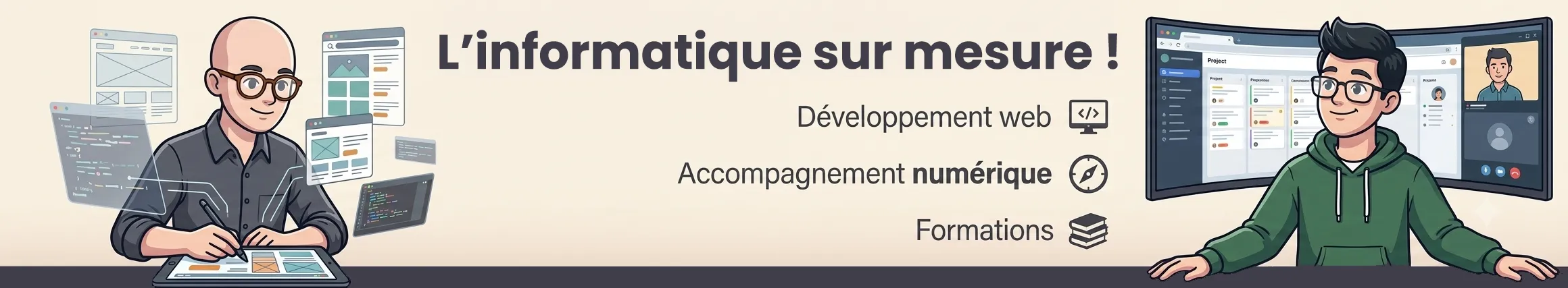 Bandeau présentant les activités de SF Solutions